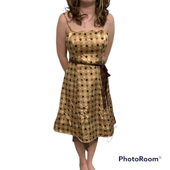 Y2k brown polka dot dress. Pin up retro Fit & flare‎ layered summer dress - Picture 1 of 11